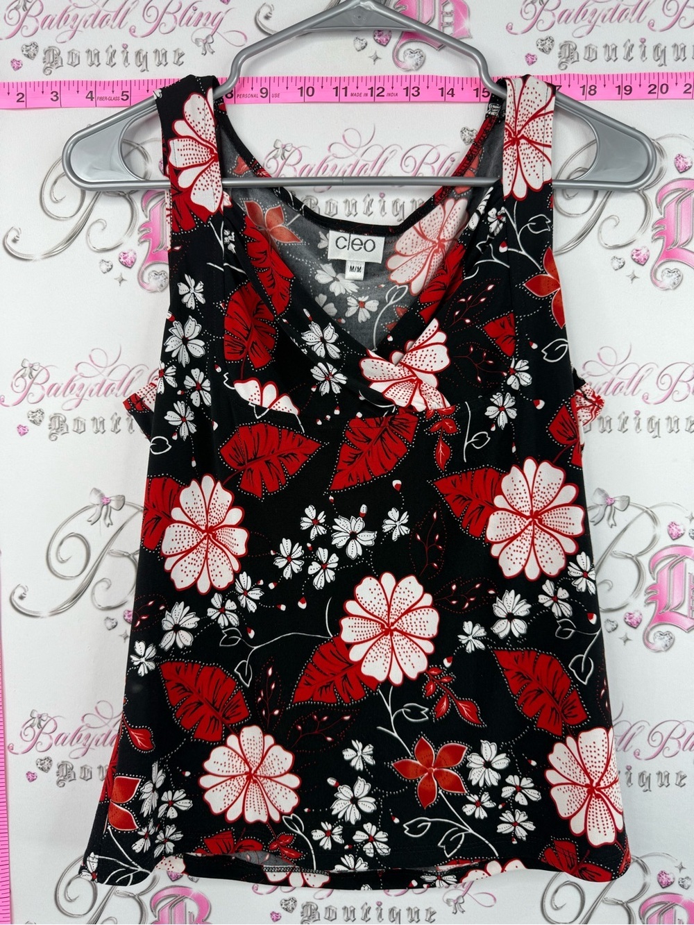 cleo tank top cowl tropical y2k Black Red White Floral V-Neck Camisole